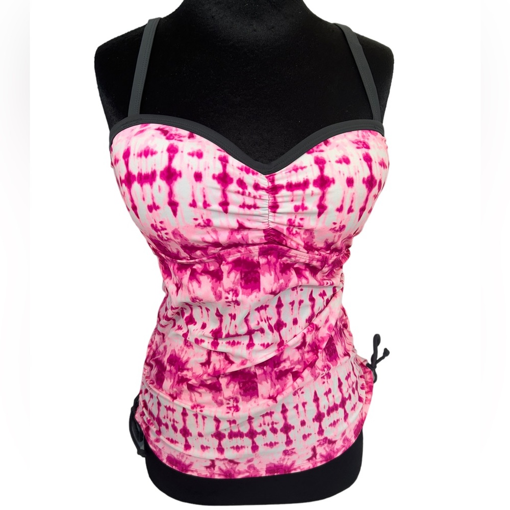 Free Country Tankini Swim Top size M 8/10 Tie dye Pink White Gray w/Bra.